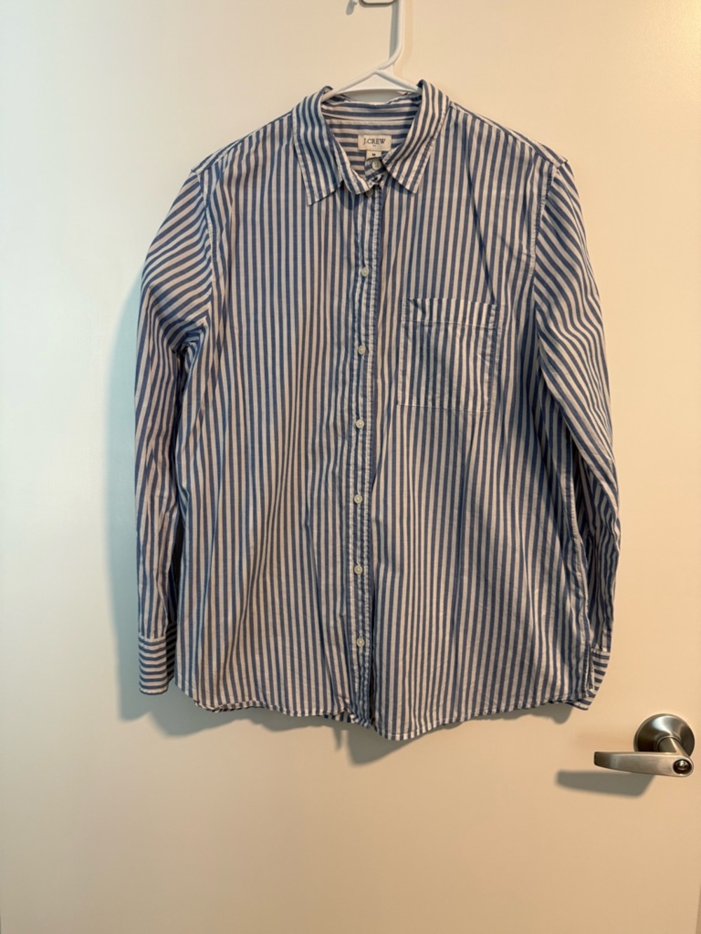 J. Crew Women’s Blue and White Striped Button-Down Shirt